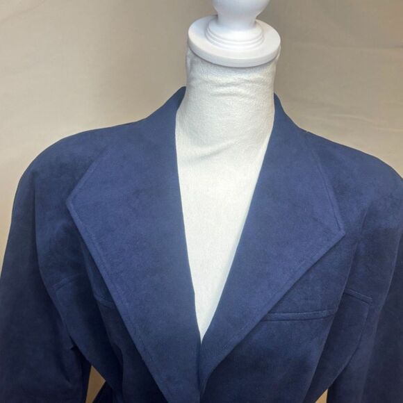 Ultra Suede Blue Leather Colorblock Premium Blazer Jacket Womens Design Comfort - Picture 3 of 6